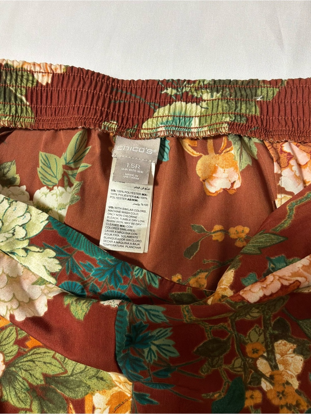 Chico’s Size 1.5R Rust Floral Wide Leg Crop Palazzo Pants Elastic Waist Women M - Picture 5 of 9